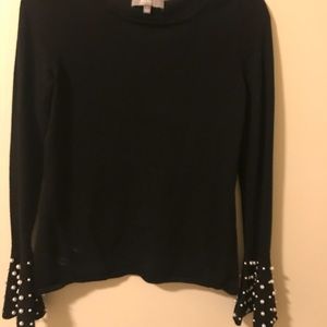 Black long sleeve blouse with pearl sleeve